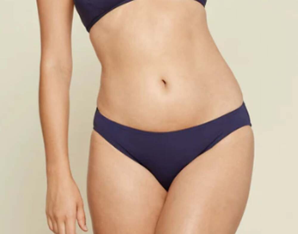 NWT Andie Women's The Bikini Bottom Eco-Nylon Flat Navy Blue Size L